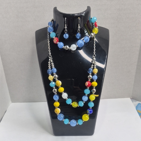 Repurposed Jewelry by Wanda R Jewelry - Colorful Beaded Necklace, Bracelet and Earring Set